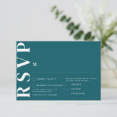 ミニマル ミッドナイト グリーン RSVP カード (スタンド正面)
