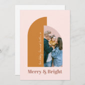 ミニマル モダン アーチ ブラッシュ ダスティ ピンク メリー フォト シーズンカード (正面/裏面)