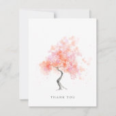 ミニマル モダン ウォーターカラー ツリー ピンク サンキューカード (正面)
