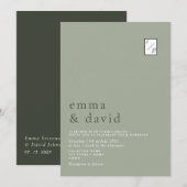 ミニマル モダン カリグラフィー サージ グリーン ウェディング 招待状 (正面/裏面)