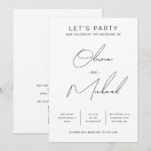 ミニマル モダン クリーン スクリプト ウェディング + QR コード 招待状 (正面/裏面)