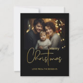 ミニマル モダン ゴールド スクリプト フォト フラット ホリデー カード (正面)