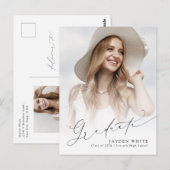 ミニマル モダン シック スクリプト フォト 卒業おめでとう 招待状 (正面/裏面)