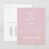ミニマル モダン シャンパンピンク カレンダー ウェディング 案内ポストカード (正面/裏面)
