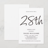 ミニマル モダン シンプル カリグラフィー 28歳の誕生日 招待状 (正面/裏面)