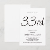 ミニマル モダン シンプル カリグラフィー 33歳 誕生日 招待状 (正面/裏面)