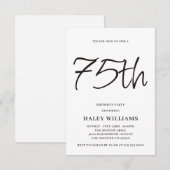 ミニマル モダン シンプル カリグラフィー 75歳の誕生日 招待状 (正面/裏面)