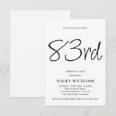 ミニマル モダン シンプル カリグラフィー 83歳の誕生日 招待状 (正面/裏面)
