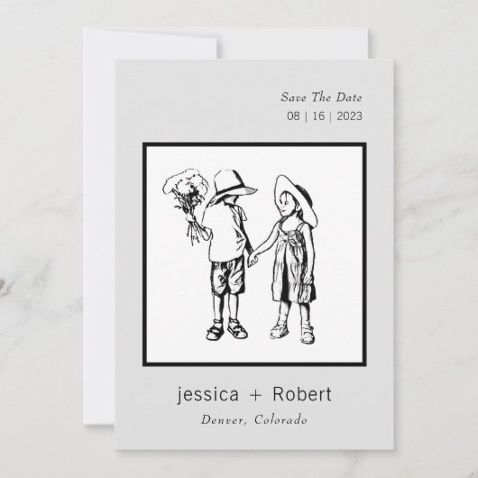 ミニマル モダン スウィート デザイン ウェディング セーブザデート (正面)