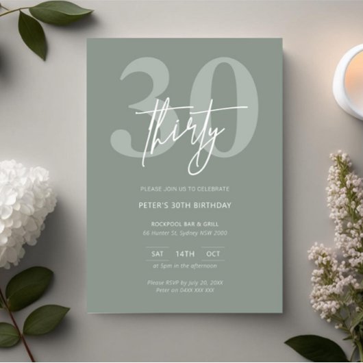 ミニマル モダン セイジ 30歳 誕生日パーティー 招待状