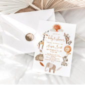 ミニマル モダン ニュートラル サファリ アニマル ベイビー シャワー 招待状