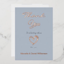 ミニマル モダン ハートとスクリプトのサンキューカード 箔招待状