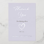 ミニマル モダン ハートとスクリプトのサンキューカード 箔招待状 (正面)