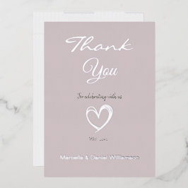ミニマル モダン ハートとスクリプトのサンキューカード 箔招待状