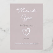 ミニマル モダン ハートとスクリプトのサンキューカード 箔招待状 (正面)