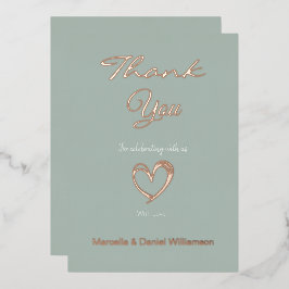 ミニマル モダン ハートとスクリプトのサンキュー 箔招待状