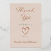 ミニマル モダン ハートとスクリプトの感謝カード 箔招待状 (正面)