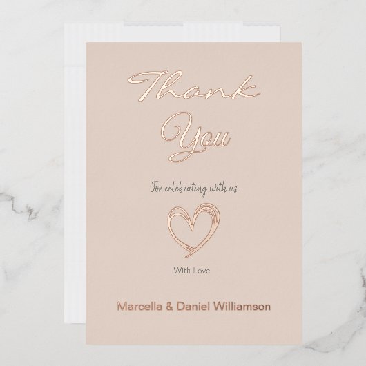 ミニマル モダン ハートとスクリプトの感謝カード 箔招待状 (封筒)
