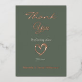 ミニマル モダン ハートとスクリプト ありがとうございます 箔招待状 (正面)