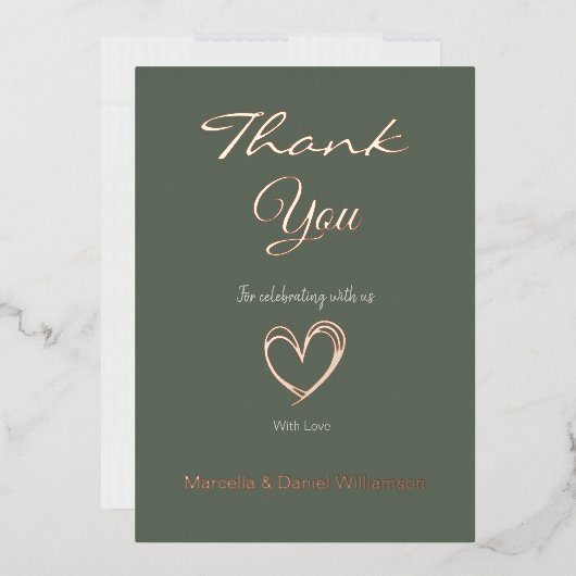 ミニマル モダン ハートとスクリプト ありがとうございます 箔招待状 (封筒)