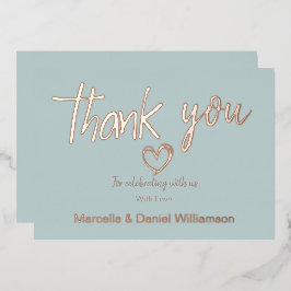 ミニマル モダン ハートとスクリプト お礼 ウェディング 箔招待状