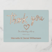 ミニマル モダン ハートとスクリプト お礼 ウェディング 箔招待状 (正面)