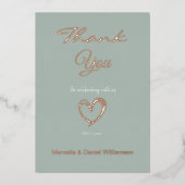 ミニマル モダン ハートとスクリプト サンクス 箔招待状 (正面)