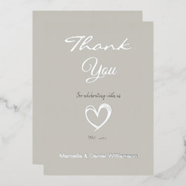 ミニマル モダン ハート＆スクリプト サンクスカード 箔招待状