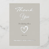 ミニマル モダン ハート＆スクリプト サンクスカード 箔招待状 (正面)