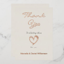 ミニマル モダン ハート＆スクリプト サンクスカード 箔招待状