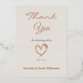 ミニマル モダン ハート＆スクリプト サンクスカード 箔招待状 (正面)