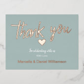 ミニマル モダン ハート＆スクリプト サンクス ウェディング 箔招待状ポストカード (正面)