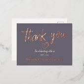 ミニマル モダン ハート＆スクリプト サンクス ウェディング 箔招待状ポストカード (正面/裏面)