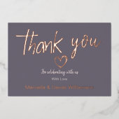 ミニマル モダン ハート&スクリプト サンクス ウェディング 箔招待状 (正面)