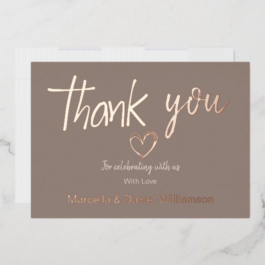 ミニマル モダン ハート&スクリプト サンクス ウェディング 箔招待状 (封筒)