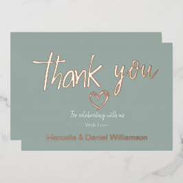 ミニマル モダン ハート＆スクリプト サンクス ウェディング 箔招待状