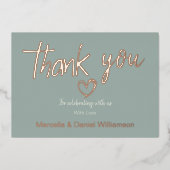 ミニマル モダン ハート＆スクリプト サンクス ウェディング 箔招待状 (正面)
