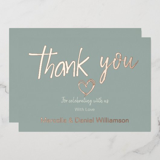 ミニマル モダン ハート＆スクリプト サンクス ウェディング 箔招待状 (正面/裏面)