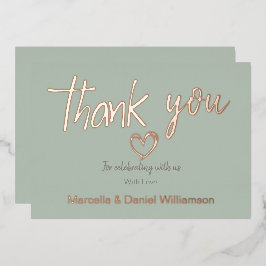 ミニマル モダン ハート＆スクリプト サンクス ウェディング 箔招待状