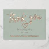 ミニマル モダン ハート＆スクリプト サンクス ウェディング 箔招待状 (正面)