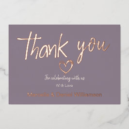 ミニマル モダン ハート＆スクリプト サンクス ウェディング 箔招待状