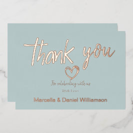 ミニマル モダン ハート＆スクリプト サンクス ウェディング 箔招待状