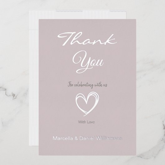 ミニマル モダン ハート&スクリプト サンクス 箔招待状 (封筒)