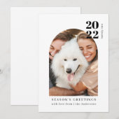 ミニマル モダン ピンク アーチ カップル 犬 楽しい写真 シーズンカード (正面/裏面)