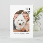 ミニマル モダン ピンク アーチ カップル 犬 楽しい写真 シーズンカード (スタンド正面)