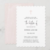 ミニマル モダン ピンク 水彩 洗礼 スカロップ 招待状 (正面/裏面)