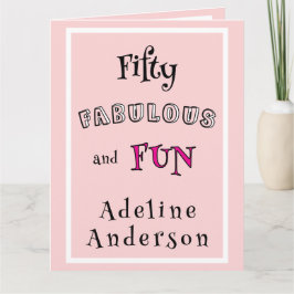 ミニマル モダン フィフティ ファビュラス ファン ピンク 50 誕生日 カード