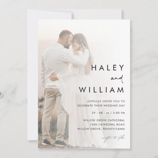 ミニマル モダン フェード フォト エレガント ウェディング 招待状 (正面)