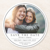 ミニマル モダン フォト ブラック ホワイト セーブ ザ デート ラウンドペーパーコースター (正面)