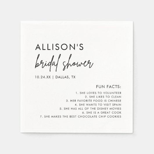 ミニマル モダン ブライダル シャワー 豆知識 ナプキン スタンダードカクテルナプキン (正面)